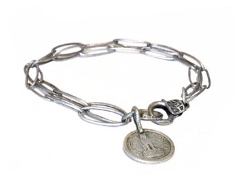 Silver coin bracelet, Silver charm bracelet, Coin bracelet for women, Charm bracelet silver, Vintage coin bracelet, Bracelet with charm