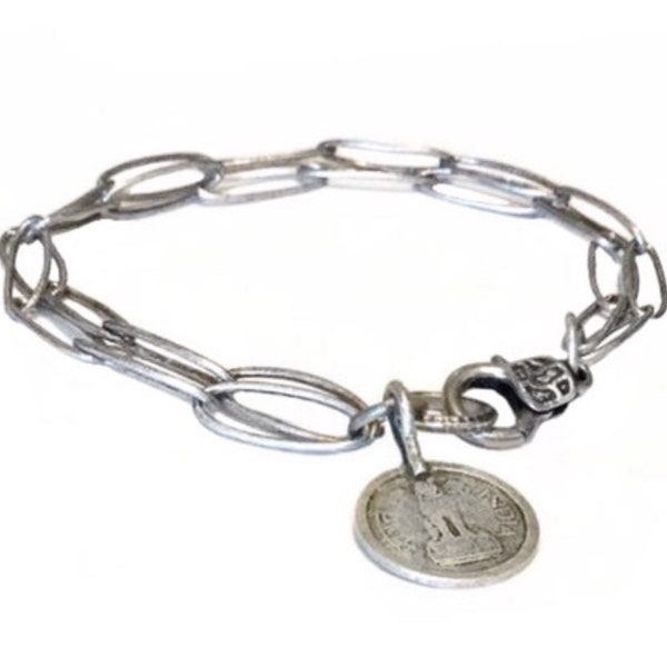 Silver coin bracelet, Silver charm bracelet, Coin bracelet for women, Charm bracelet silver, Vintage coin bracelet, Bracelet with charm