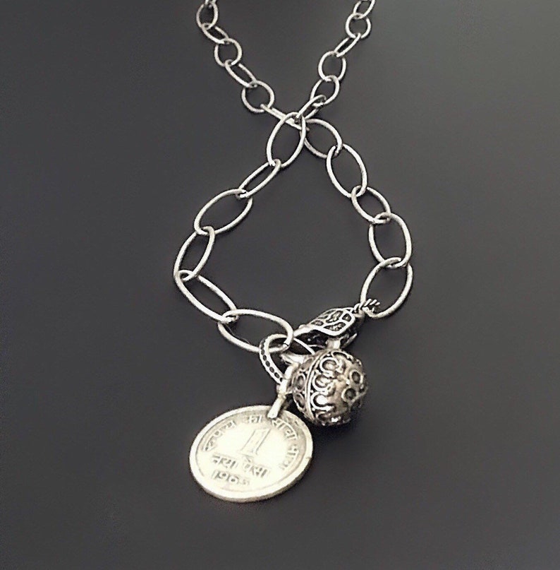 Silver coin necklace, Silver charm necklace, Coin necklace silver, Coin charm necklace, Charm necklace silver, Everyday silver necklace image 3