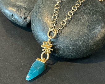 Gold gemstone necklace, Dainty gold necklace, Apatite necklace, Apatite and gold necklace, Spear necklace, Dainty gemstone necklace