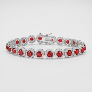 12 Ct Round cut Natural Royal Ruby & Diamond IGL Certified Bracelet 14k White Gold