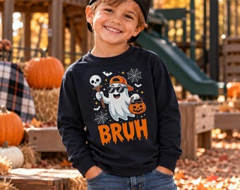 Toddler Ghost Long Sleeve Tee | Halloween Trick-or-Treat Design (100% Cotton)