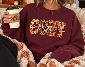 Cozy Season Sweatshirt, Leopard Print Plaid Pumpkin Crewneck (Adults)