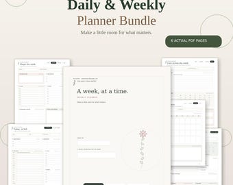 Minimalist Daily & Weekly Planner Bundle | Fillable PDF, Self-Care Tracker (Digital Download)