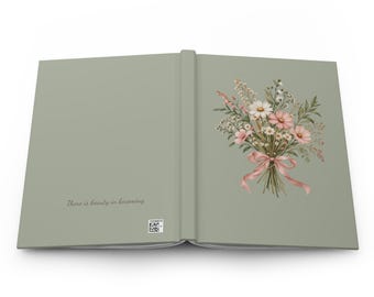 Sage Green Floral Hardcover Journal, Lined Notebook for Women, Gift for Her