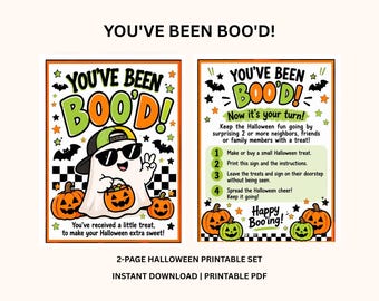 You've Been Boo'd Printable, Halloween Boo Basket Sign, Ghost with Sunglasses, 2 Page PDF