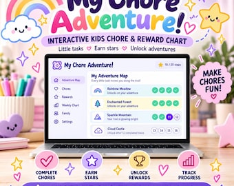 Interactive Kids Chore Chart, Digital Reward Tracker, Stars & Rewards (Digital Download)
