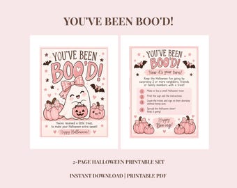 Pink Ghost Halloween Boo Basket Printable, 2-Page PDF (Instant Download)