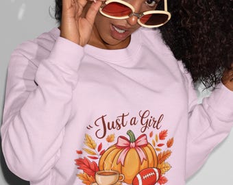 Just a Girl Who Loves Fall long sleeve tee | Pumpkin Fall Leaves Autumn