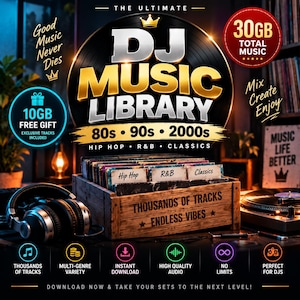 30 GB DJ-musikbibliotek + 10 GB bonus | Organiserad DJ-musiksamling | Fest- och evenemangsmusikpaket | Digital nedladdning