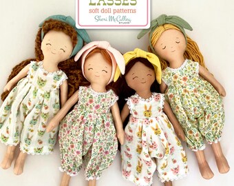 Prairie Lasses Pajamas and Headband PDF pattern for 12" doll, rag doll clothing pattern, PJs for soft dolls