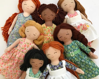 Prairie Lasses 12" soft doll PDF pattern, rag doll pattern