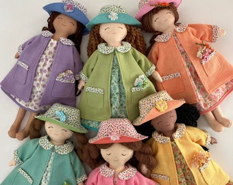 Prairie Lasses Coat and Hat PDF pattern for 12" doll, rag doll clothing pattern