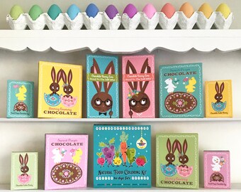 DIGITAL Vintage Style Easter Chick and Bunny Boxes SET, Easter Decor, Kitchen Decor, Fake Food Labels for Decor, Chick, Duck, Bunny, Rabbit