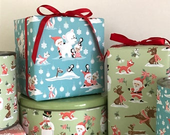 DIGITAL Vintage Style Christmas Wrapping Paper, Santa, Penguins, Polar Bear, Reindeer, Fox, make your own wrapping paper for Christmas