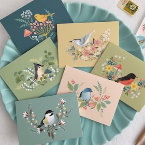 12 Songbird Cards: Chickadee, Gnatcatcher, Robin, Nuthatch, Titmouse, Warbler, Hummingbird, Swallow, Flycatcher, Quail, Wren and Waxwing