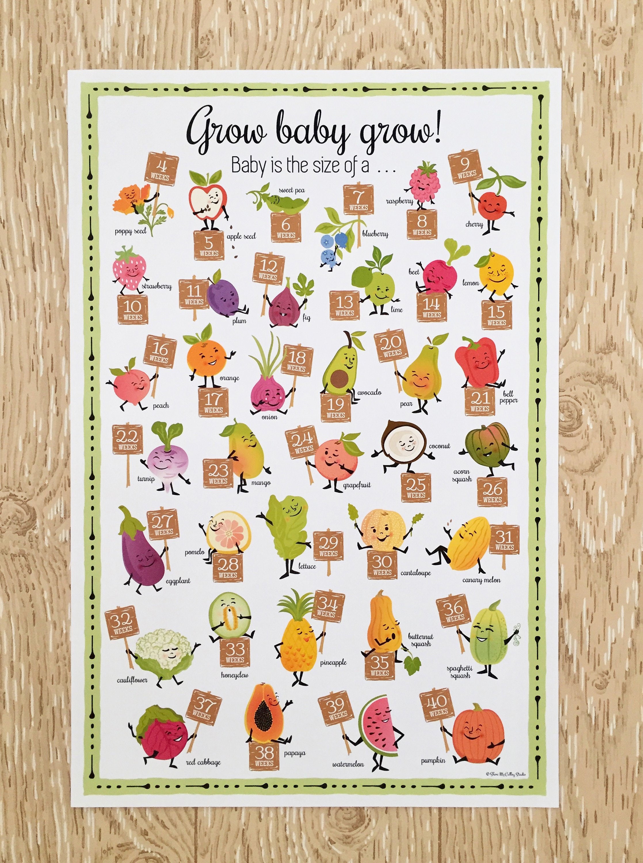 Printed Grow Baby Grow 24 X 36 Poster Week By Week Fruit And Etsy Israel