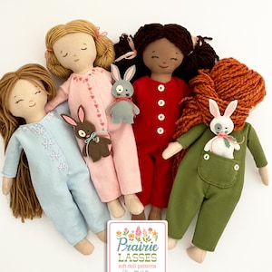 Prairie Lasses Union Suit and Soft Bunny PDF pattern for 12" doll, rag doll clothing pattern