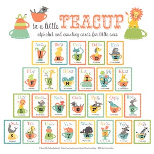 PDF Printable Teacup Animal Alphabet and Counting Card Set, Abcs and ...