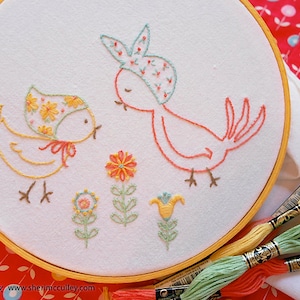 Chicks Hand Embroidery Pattern, Chicken Embroidery Pattern, Chick, Chicken, Hen, Embroidery Pattern PDF - Chick-a-Doodle-Doo, farm chicks