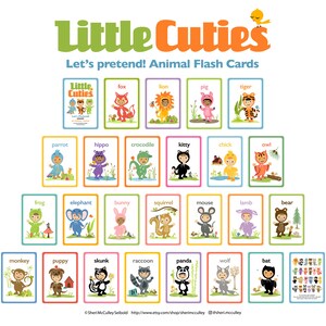PDF Printable Animal Cards, Let's Pretend Animal Card Set, 24 Animal Flash Cards of Children in Animal Costumes, Preschool Animal Cards