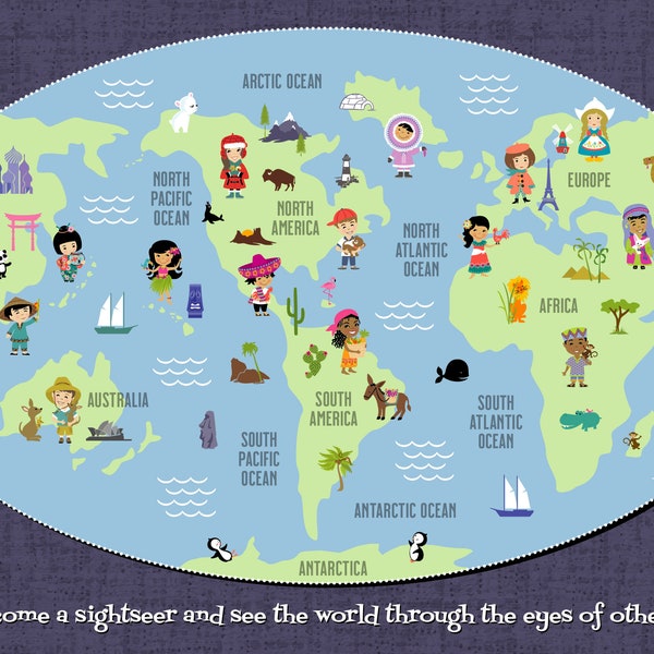 Digital File: Wee are the World Map Poster, Around the World Map, World Map for Teachers, World Map for Kids, Continents and Oceans Map