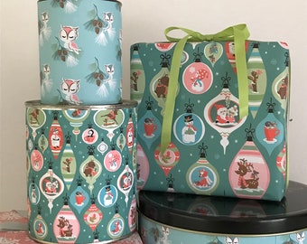 DIGITAL Vintage Style Christmas Wrapping Paper, Ornaments, Owls, make your own wrapping paper for Christmas