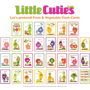 PDF Printable Fruit & Vegetable Cards, Let's Pretend Garden Cards— 28 Cards of Children in Fruit and Vegetable Costumes, Preschool Cards