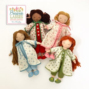 Prairie Lasses Robe and Slippers PDF pattern for 12" doll, rag doll clothing pattern