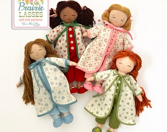 Prairie Lasses Robe and Slippers PDF pattern for 12" doll, rag doll clothing pattern