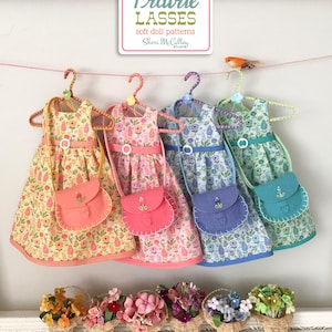 Prairie Lasses Sundress and Satchel PDF pattern for 12" doll, rag doll clothing pattern