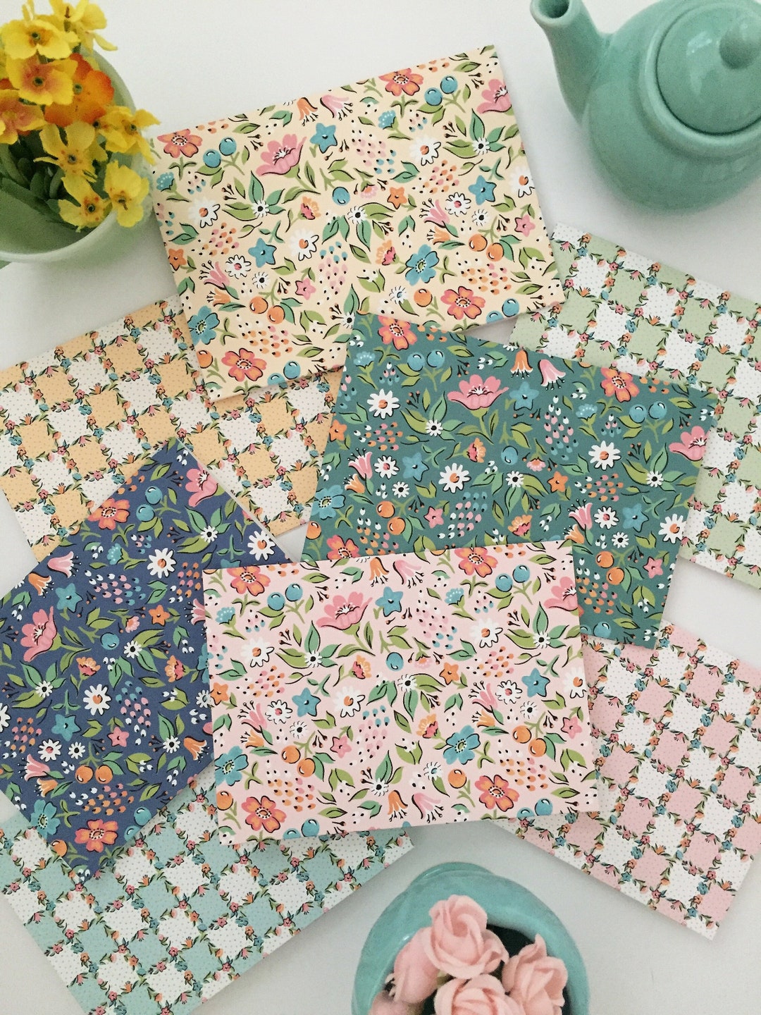 8 Garden Patterned Note Cards Blank Greeting Cards Floral - Etsy