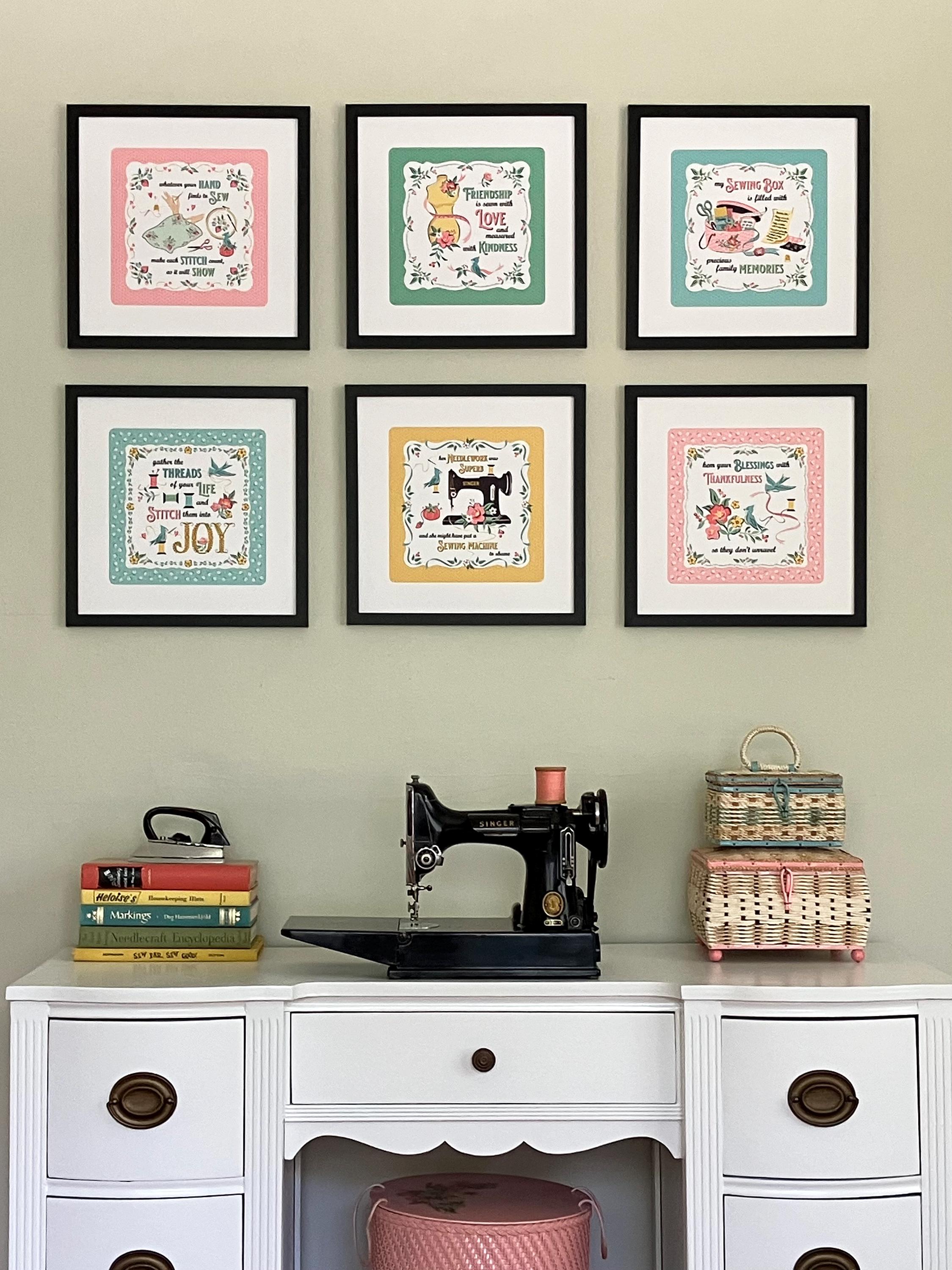 12 X 12 Sewing Theme Wall Art, Vintage-style Hanky Art, Retro Art ...