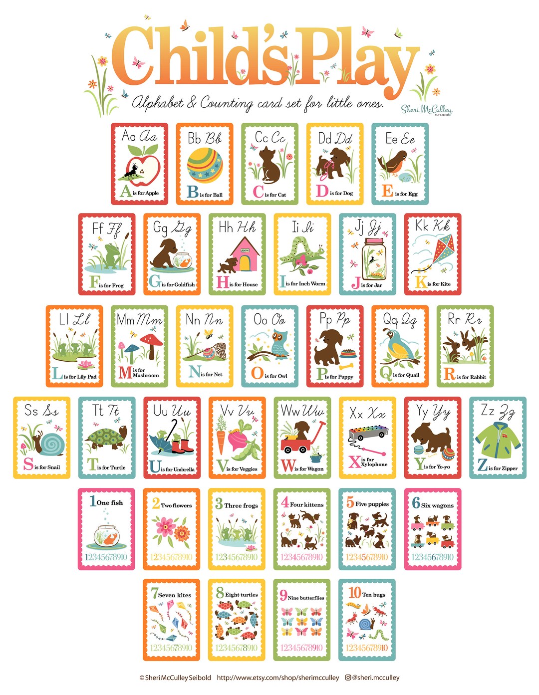 PDF Printable Alphabet and Counting Card Set, 36 Child's Play Abcs and ...