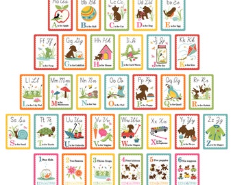 PDF Printable Alphabet and Counting Card Set, 36 Child's Play ABCs and 123s, Alphabet Flash Cards, Counting Flash Cards, Number Cards 1-10