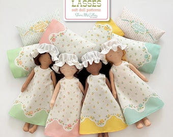 PDF pattern Prairie Lasses Nightgown, Cap and Pillow for 12" doll, rag doll clothing pattern, sleepwear for soft dolls