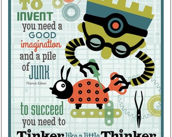 16 x 20 STEM Poster Theme: To Invent You Need a Good Imagination! Ladybug Poster, Robot play, Little Engineer, Imagination