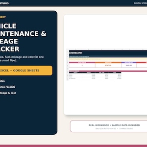 Fahrzeugwartung und Kilometerzähler | Kraftstoffverbrauch, fällige Wartung, Kosten und Flottenprotokoll | Excel- und Google-Tabellen