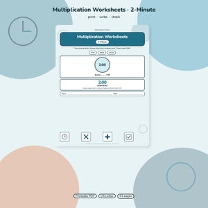 Fiches d'exercices de multiplication à imprimer en PDF | Exercices chronométrés de 2 minutes (Téléchargement instantané)