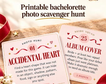 Bachelorette scavenger hunt printable: 52 photo challenge cards for the bride and besties