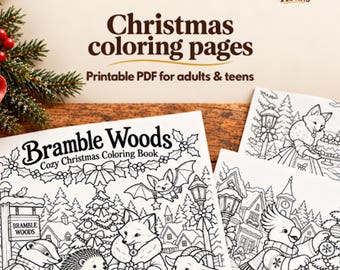 Kerstkleurplaten voor volwassenen en tieners: 26 gezellige bosscènes, printbaar PDF-bestand
