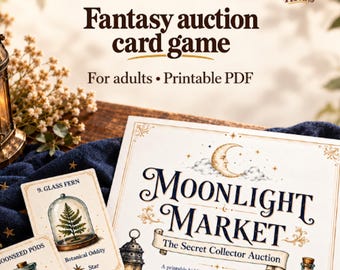 Fantasy card game for adults: Printable auction game for 2–5 players
