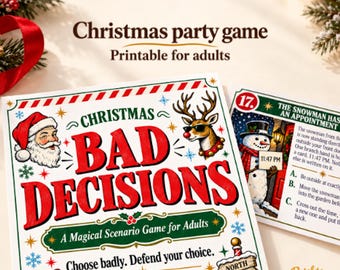 Christmas party game for adults: 20 illustrated scenarios, printable Friendsmas game