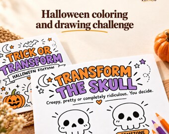 Halloween coloring and drawing challenge: 45 printable prompts for teens and adults