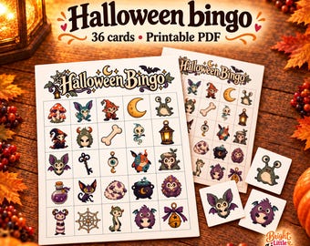 Halloween bingo printable: 36 bingo cards with calling cards & paw tokens, Halloween game for kids and family fun