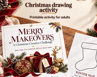 Kersttekenactiviteit voor volwassenen: 45 tekenopdrachten, printbaar PDF-bestand