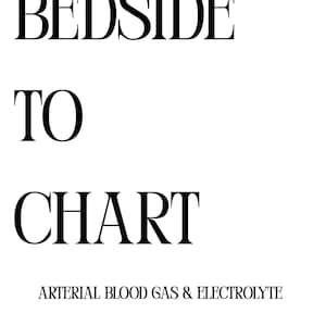 Op de afbeelding: Een wit document met zwarte tekst die BEDSIDE TO CHART ARTERIAL BLOOD GAS & ELECTROLYTE PRACTICAL GUIDE leest. De tekst is gerangschikt in vijf regels met horizontale lijnen aan de boven- en onderkant van de pagina, met een strakke lay-out.