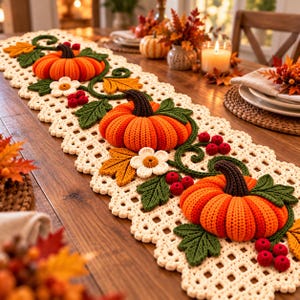 Patrón de ganchillo para camino de mesa con forma de hojas de otoño, decoración botánica otoñal para el comedor en PDF, guirnalda de hojas del bosque