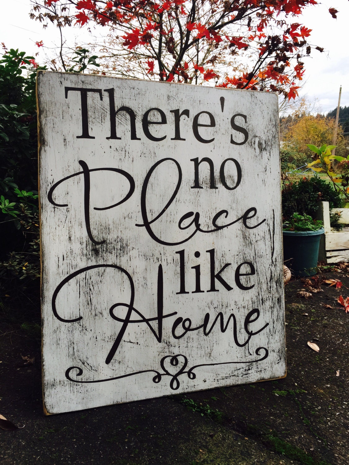 LARGE There's no place like home PAINTED rustic wood sign ...