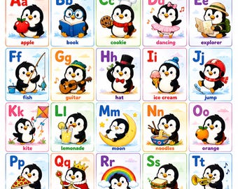 Penguin Alphabet Chart, Preschool ABC Learning Poster (Digital Download)